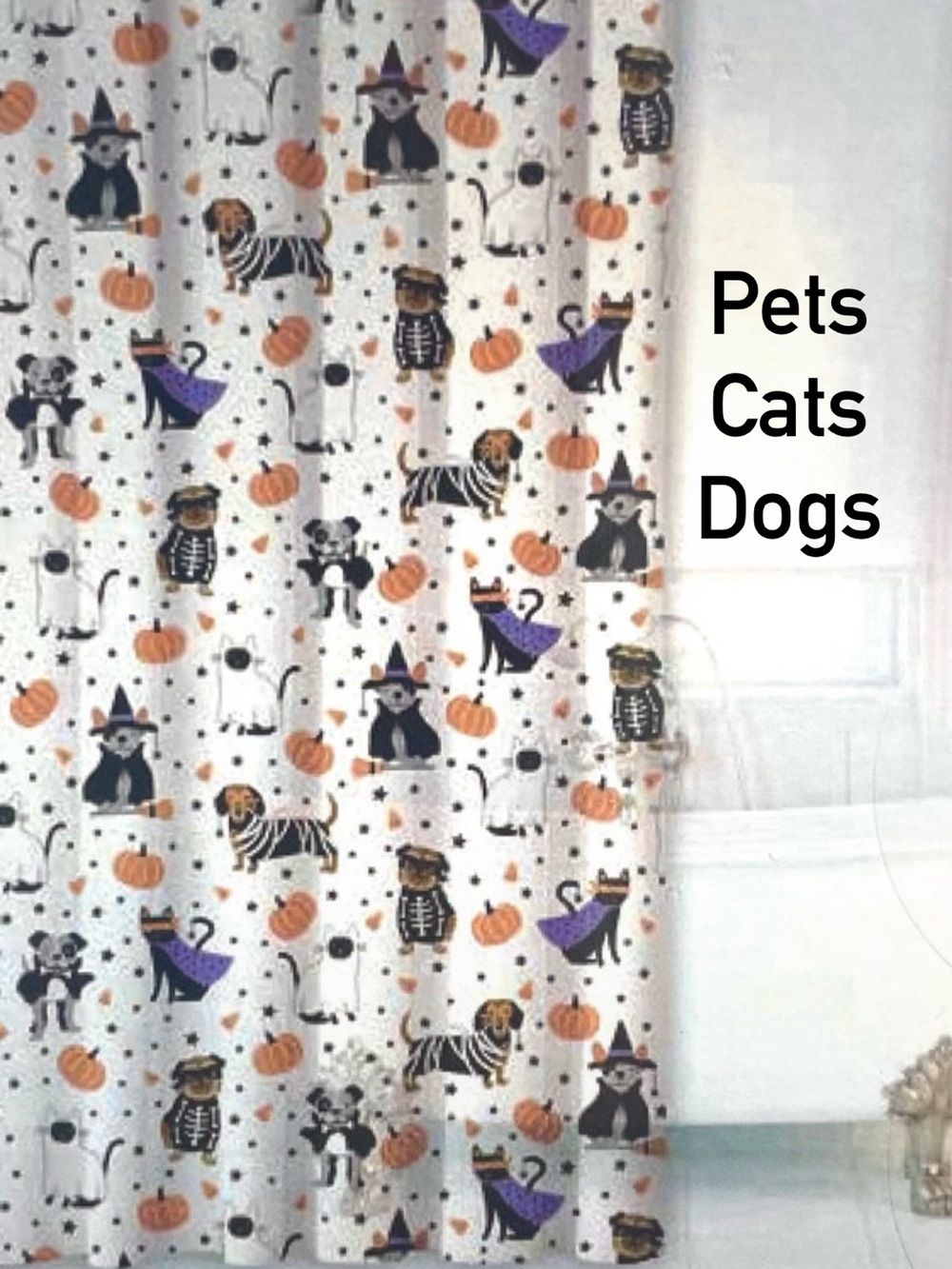 Halloween Cats & Dogs Trick or Treating Costumes PEVA Shower Curtain Pet Fun New